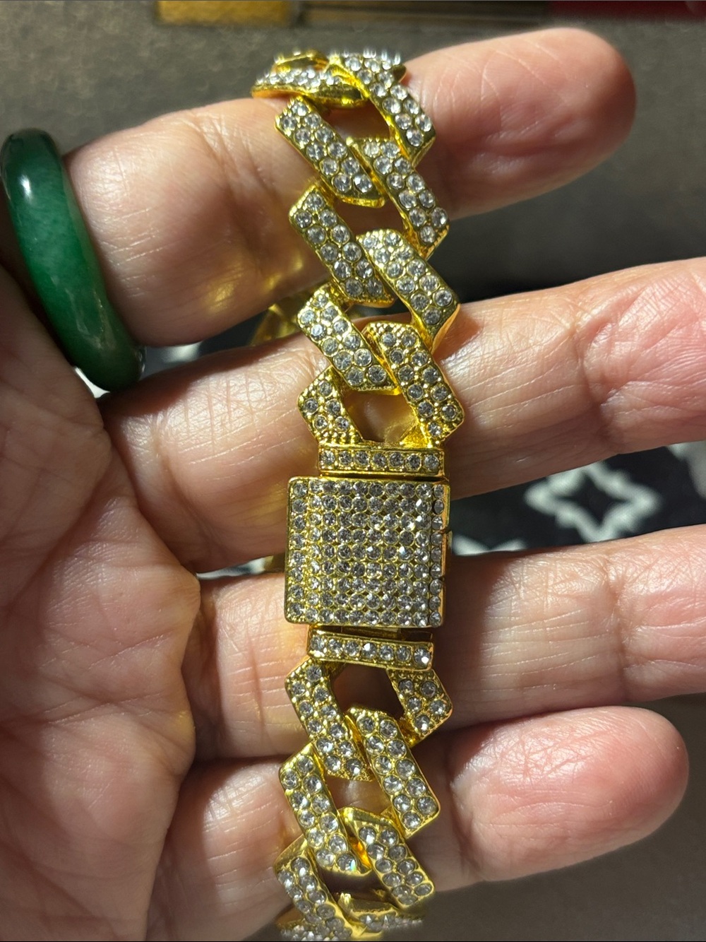 8” Gold-Tone Pave Cuban Link Bracelet with Clear Stones - Men